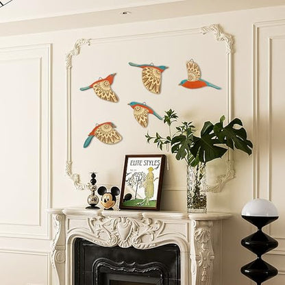 Vumyhuby 5-Piece Teal Wooden Bird Wall Art, Rustic Folk Flying Bird Decor - color: Teal