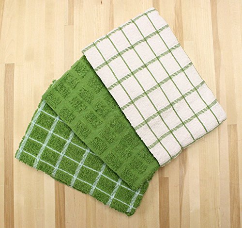 Ritz Premium 100% Cotton Terry Check Kitchen Dish Towels - Highly Absorbent, Super Soft, Long-Lasting, 25"x15", 3-Pack, Cactus Green - color: Cactus Green, size: 3-Pack - Kitchen Towel