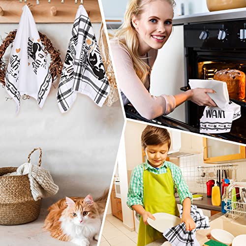 Redbaker 6 Pcs Black Cat Theme Kitchen Towels Funny Dish Towel | Black White Kitchen Hand Tea Dishcloth with Hanging Loop for Cat Lover Bathroom Home Housewarming Gift - style: Black Cat