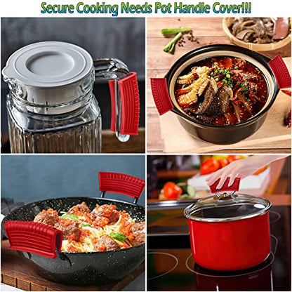 2 Pair Cast Iron Pot Assist Handle Covers with High Heat Resistance, Anti-slip Silicone skillet handle cover for Any Frying Cast Iron Skillet Metal Pan, Washable Reusable Rubber Pot Holder Sleeves Red - size: Red-4 Pack