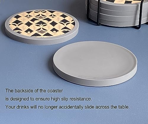Absorbent Coasters for Drinks with Holder - 6packs, Silicone Coaster with Soft Felt Insert (4.3 inch Coasters with 4.5 inch Holder, Dual-Sided Ears of Wheat Artistry) - color: Dual-sided Ears of Wheat Artistry