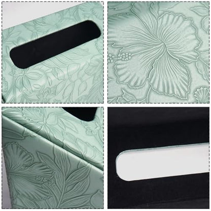 Hand Towels Box Cover,PU Leather Tissue Box Cover Holder Compatible with Kleenex Disposable Paper Hand Towels Suitable for Dining,Kitchen,Bathroom(1-Carved Dark Green) - color: 1-carved Dark Green2