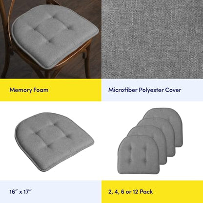 Sweet Home Collection Chair Cushion Memory Foam Pads Tufted Slip Non Skid Rubber Back U-Shaped 17" x 16" Seat Cover, 2 Count (Pack of 1), Grey - color: Gray, size: 2 Pack, style: Foam Pads