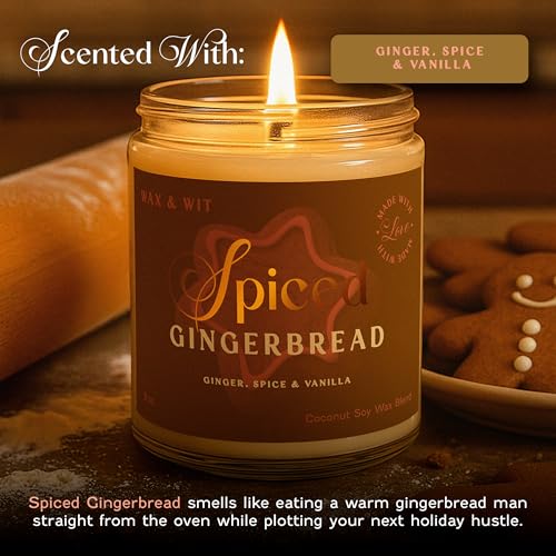 Wax & Wit Christmas Candles Scented – Vanilla, Ginger, Spice – Fall Candle, Perfect Holiday, Winter, Xmas, Autumn Gifts – 9oz, Soy Wax, 50 Hour Burn - color: Spiced Gingerbread