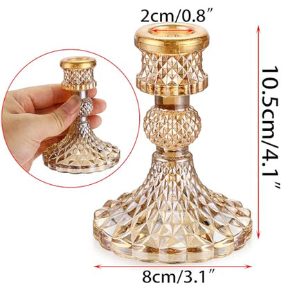 OwnMy Gold Glass Taper Candle Holders Decorative Glass Candlestick Holders | 2PCS Modern Glass Taper Candle Stands, Glass Taper Candlestick Holders for Dining Table Centerpieces Wedding Church Decors