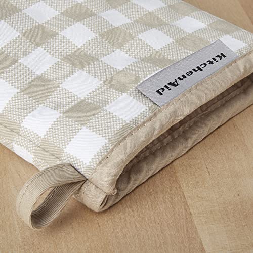KitchenAid Gingham Mini Oven Mitt 2-Pack Set, Milkshake Tan, 5.5"x8" - color: Milkshake Tan