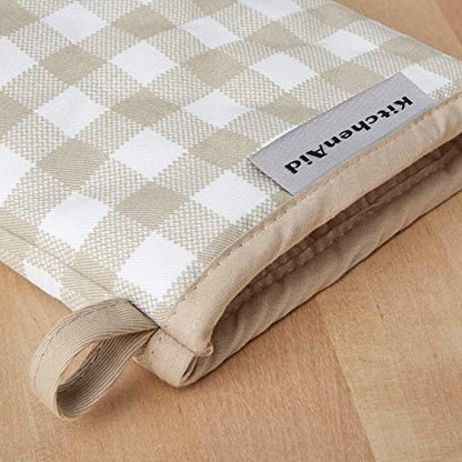 KitchenAid Gingham Mini Oven Mitt 2-Pack Set, Milkshake Tan, 5.5"x8" - color: Milkshake Tan