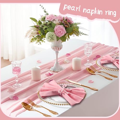 18 Pcs Pink Pearl Napkin Rings Adjustable Imitation Pearl String Elegant Napkin Holders for Weddings Dinner Parties and Everyday Use - color: Pink