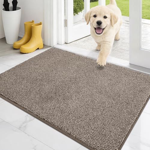 PURRUGS Dirt Trapping Indoor Door Mat, 24" x 35.5", Heathered Beige | Machine Washable, Non-Slip, Waterproof TPR Backing, Super Absorbent, Low Profile, Entryway Rug for Muddy Paws and Shoes - color: Heathered Beige, size: 24" X 35.5" (Rectangular)