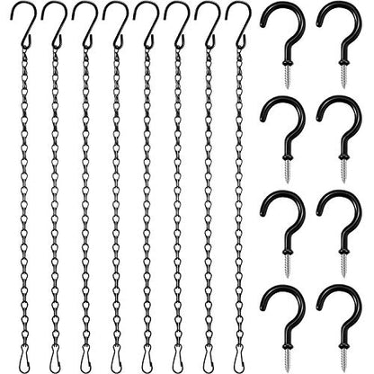 Hotop 8 Pcs Metal Hanging Chains with Ceiling Hooks, Garden Plant Hangers for Hanging Bird Feeders, Billboards, Chalkboards, Basket, Planters, Lanterns, Wind Chimes, Chain Hook DIY(16.38 Inch,Black) - color: Black, size: 16.38 Inch