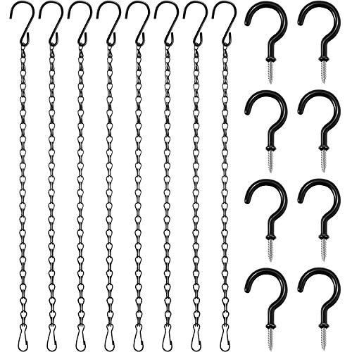 Hotop 8 Pcs Metal Hanging Chains with Ceiling Hooks, Garden Plant Hangers for Hanging Bird Feeders, Billboards, Chalkboards, Basket, Planters, Lanterns, Wind Chimes, Chain Hook DIY(16.38 Inch,Black) - color: Black, size: 16.38 Inch
