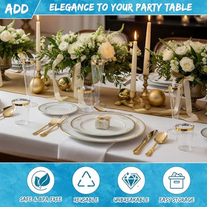 Gold Rim Party Cups Set, 48 Pack Disposable Plastic Drink Cups with Champagne Flutes, 24 Pcs 10oz Tumblers & 24 Pcs 4.5oz Toast Glasses, Cocktail Wedding ReceptionParty Supplies - color: Gold Rim