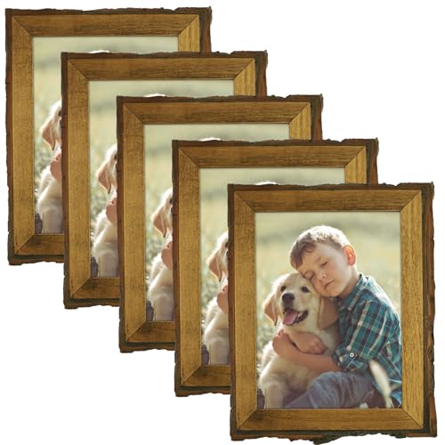 Golden State Art 6x8 Picture Frame Rustic Brown,Solid Wood&Bark Edge&Glass | 6x8 Picture Frame with Real Glass Cover, Display Posters/Photos/Prints for Wall Mounting, Farmhouse Decor, 5 Pack - color: 5 Pack, size: 6x8