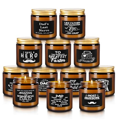 12-Pack Amber Jar Father's Day,Scented Candles, Gift for Dad 3.5oz, Natural Soy Wax and Premium Essential Oils. Ideal for Study Home & Office Aromatherapy. - color: 12Pack-Brown