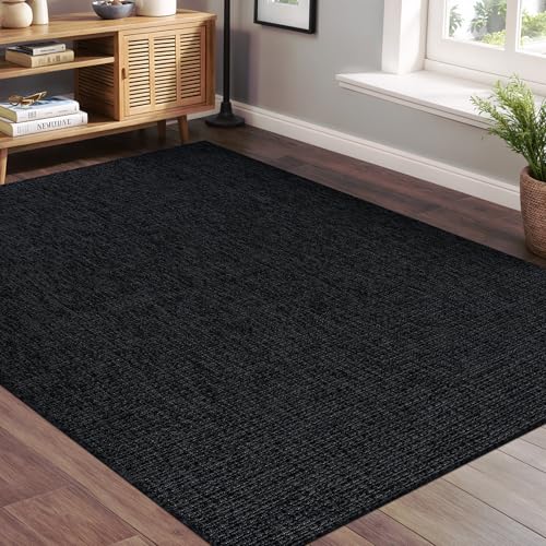 Beverly Rug Easy Jute Rug 4x6 Solid Washable Durable Outdoor Indoor Area Rugs for Living Dining Room Patio Office Stain Resistant Non Shedding Casual Indoor Outside Carpet 4 x 6 Dark Gray - color: Dark Gray, size: 4' x 6' (Rectangular)