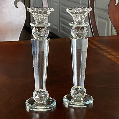 Allgala Set of 2 Crystal Glass Made Reverse Tapered Pillar and Hand Crafted Ball Candlesticks-10-HD89152 - size: 2 PC (10")