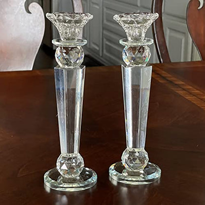 Allgala Set of 2 Crystal Glass Made Reverse Tapered Pillar and Hand Crafted Ball Candlesticks-10-HD89152 - size: 2 PC (10")