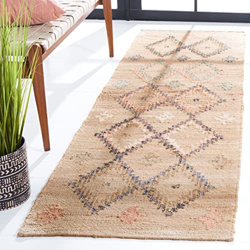 SAFAVIEH Kilim Collection Runner Rug - 2'3" x 11', Natural & Blue, Handmade Moroccan Boho Jute & Cotton, Ideal for High Traffic Areas in Living Room, Bedroom (KLM753A) - color: Natural/Blue, size: 2'3" x 11' (Runner)