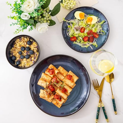 LERATIO Ceramic Dinnerware Sets for 4,Stoneware Coupe Plates and Bowls Sets,Highly Chip and Crack Resistant | Dishwasher & Microwave & Oven Safe Dishes set,Reactive Glaze Dinnerware- Service for 4 | Handmade Reactive Glaze Ceramic Dishes Set,Oven & Microw