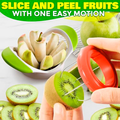 9 Pcs Fruit Slicer Set – Pineapple Corer and Slicer, Watermelon Cutter, Strawberry Huller, Apple Cutter, Avocado, Kiwi Tool and More – Stainless Steel Fruit Cutting Tools for Summer Parties and BBQs