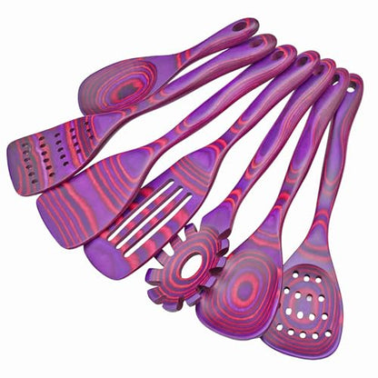 7 PCS Pakkawood Kitchen Utensils | Kitchen Cooking Utensil Set | Pakkawood Utensils | Non-Stick Wooden Spoons | Wooden Spoons for Cooking | Byzantium - color: Byzantium-7PCS