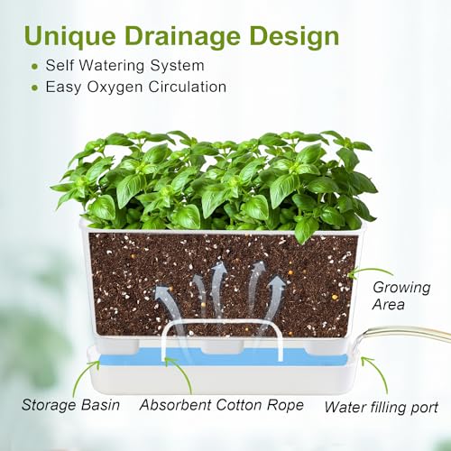 Self Watering Planters: 2 Packs Rectangular Plant Pots with with Drainage and Tray, 10 Inch Window Pot Self Watering Planter for Herb, Houseplants - size: 10 inch 2 Pcs
