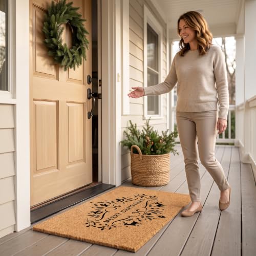 Merry Christmas Doormat | Natural Coconut Coir, Non-Slip | Outdoor Welcome Mat with Festive Holiday Design - color: Merry Christmas