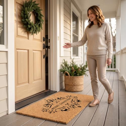 Merry Christmas Doormat | Natural Coconut Coir, Non-Slip | Outdoor Welcome Mat with Festive Holiday Design - color: Merry Christmas