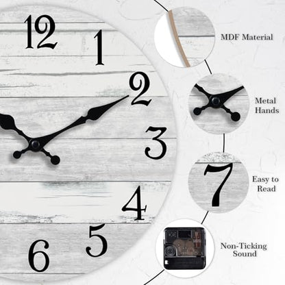 KECYET 16 Inch Wall Clock Battery Operated Gray White Silent Farmhouse | Round analog clock; large easy-read dial for bathroom, kitchen, bedroom & living room; 1 AA battery (not included) - color: Light Gray, size: 16"