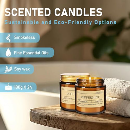 Scented Candle Set 24 Pack (3.05oz Each) - Aromatherapy Candles with Essential Oils, Smokeless Soy Wax Candles in 12 Scents, Gift for Women/Mom, Valentine/Mother's Day/Christmas/Birthday - color: 24Pack-Yellow