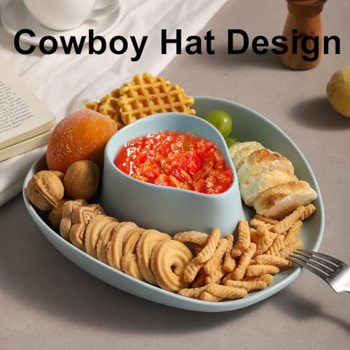 Chip and Dip Serving Set Bowl Cowboy Hat Chips and Salsa Serving Dish Blue - color: Pure blue