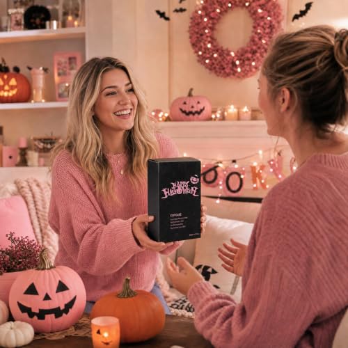 Halloween Ghost Gift for Women Pink Glass Cup with Lid and Straw | Fall Cute Ghost Iced Coffee Glass Tumbler Mug Goth Gifts for Halloween Party Girls Women Presents for Teens Stuff 16oz - style: Pink Ghost