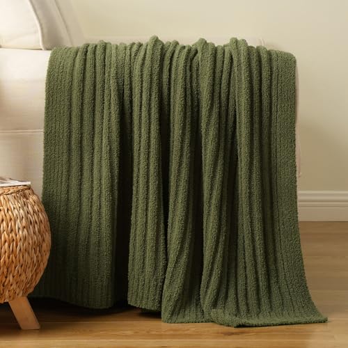 BATTILO Olive Green Throw Blankets for Couch, Fluffy Soft Plush Knit Throw Blankets, Cozy Warm Lightweight Green Blanket for Bed, Sofa, Travel, 50"x60" - color: Olive Green