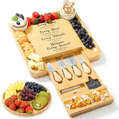 Christian Gifts for Women Engraved Charcuterie Board Gift Utensil Fruit Tray Faith Every Day God Thinks of You Scripture Bible Verse Religious Charcuterie Board Amish Gifts Jesus Present - style: Christian