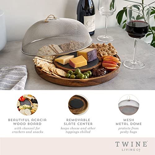 Twine Modern Manor Slate & Acacia Wooden Charcuterie Board With Dome Cover, Outdoor Entertaining Cheese Board, Snack Platter, 3-Piece Set - style: Modern Manor Slate