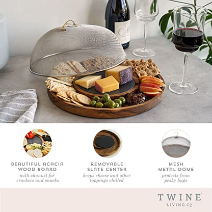 Twine Modern Manor Slate & Acacia Wooden Charcuterie Board With Dome Cover, Outdoor Entertaining Cheese Board, Snack Platter, 3-Piece Set - style: Modern Manor Slate