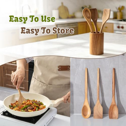 Wooden Spoons For Cooking, Wood Kitchen Cooking Spoons Utensil, 12 Inch Acacia Spoon Spatula Scraper Utensils Set, Cooking Gadgets Safe for Nonstick Cookware Use Set of 3 - style: Wood Spoon Spatula Set of 3
