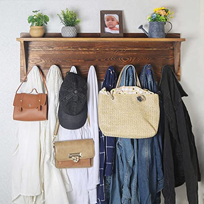 WEBI Coat Rack Wall Mount with Shelf,8 Peg Hooks,34" Long Rustic Entryway Wall Shelf with Hooks Underneath for Hanging Coats,Clothes,Bathroom,Rustic Brown - color: Brown, size: 34 Inch