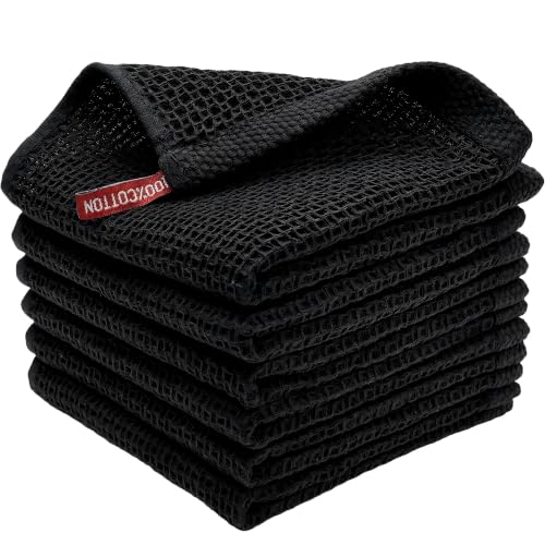 100% Cotton Waffle Weave Kitchen Towels, 6 Pack Dish Cloths for Washing Dishes, Ultra Soft Absorbent Dish Towels, Quick Drying Kitchen Rags, 12x12 Inches, Black - color: Black, size: 12 x 12 - 6 Pack