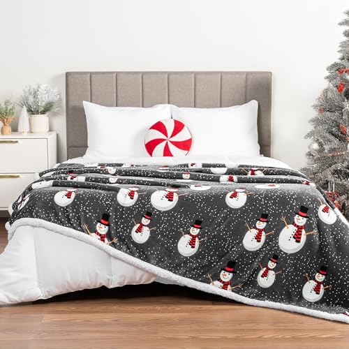 PAVILIA Premium Christmas Sherpa Throw Blanket, 50x60, Grey Snowman Cozy Fleece Holiday Blanket, Reversible Plush Winter Throw for Couch & Bed, Ultra Soft Warm - color: Snowman Charcoal, size: 50 x 60 Inches