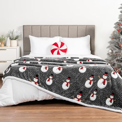 PAVILIA Premium Christmas Sherpa Throw Blanket, 60x80, Grey Snowman Cozy Fleece Holiday Blanket, Reversible Plush Winter Throw for Couch & Bed, Ultra Soft Warm Christmas - color: Snowman Charcoal, size: 60 x 80 Inches