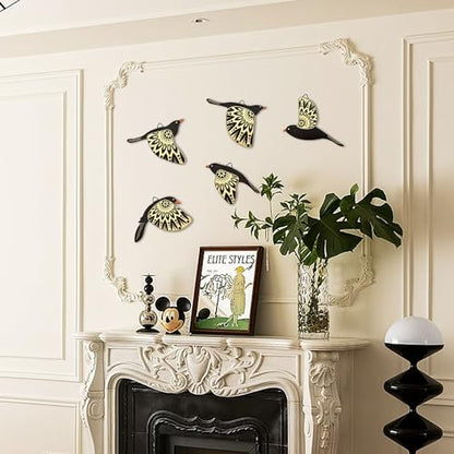 Vumyhuby 5-Piece Black Wooden Bird Wall Art, Rustic Folk Flying Bird Decor - color: Black