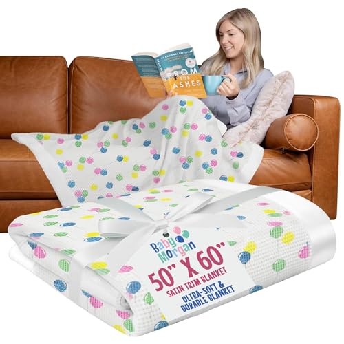 Thermal Knit Throw Blanket Satin Trim Pastel Balloon 50"x60" | Adult throw blanket with soft lightweight waffle knit design, satin trim & breathable layer for couch, bed & living room use. - color: Pastel Balloon Multi - Satin Trim