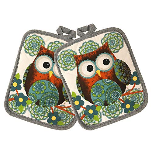 Kitchen Towel 5 Piece Linen Set 2 Towels 2 Pot Holders 1 Oven Mitt (Owl) - color: Owl