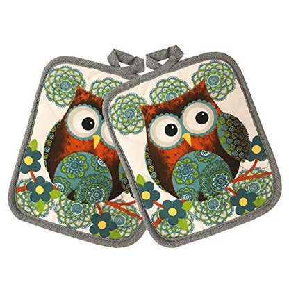 Kitchen Towel 5 Piece Linen Set 2 Towels 2 Pot Holders 1 Oven Mitt (Owl) - color: Owl