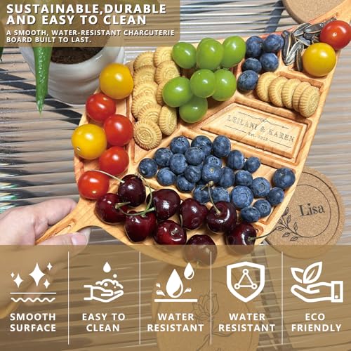 Personalized Leaf Shaped Charcuterie Board - Custom Wooden Engraved Cheese Board, Charcuterie Boards Gift Set for Kitchen and Home Decoration - Housewarming Gifts