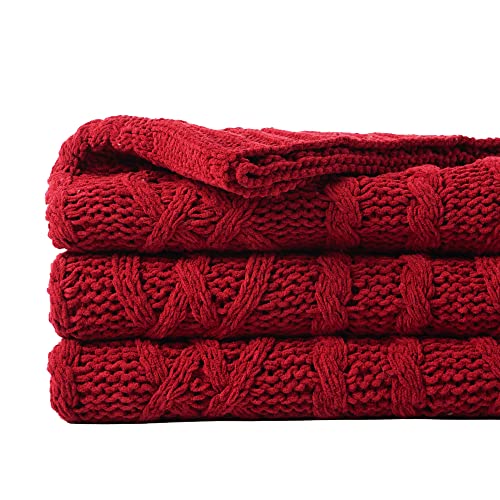 Battilo Christmas Dark Red Throw Blanket for Couch, Bed, Sofa, 51"x67", Woven Chenille Knit Throw Blankets, Gift Blanket, Cozy Warm Decorative Textured Throw Blanket for Living Room - color: Dark Red