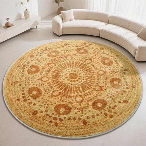 Carvapet 6 ft Round Washable Rug Imitation Jute Circle Rug | Low Pile, Non-slip Rubber Backing, Foldable Stain Resistant Area Rug Ideal for Living Room, Office, and Bathroom - color: S-brown, size: 6' (Round)