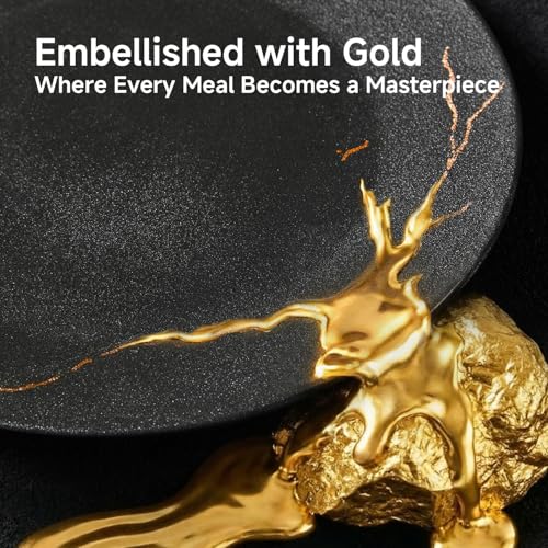 24-Piece Matte Crackle Dinnerware Sets, Black and Gold | Porcelain Plates & Bowls Set | Scratch Resistant Handcrafted Gold Luster | Microwave, Dishwasher Safe | Serves 8 | Ideal Gift - size: Service for 8 (24pcs)