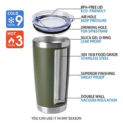 HASLE OUTFITTERS 20oz Stainless Steel Tumblers Bulk, Insulated Travel Cup with Lid, Double Wall Vacuum Coffee Mug for Cold & Hot Drinks 4 Pack, Army Green - color: Army Green-A, size: 4 Count (Pack of 1)